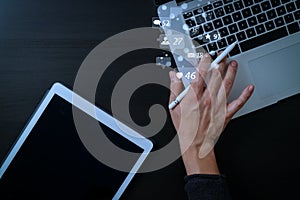 cyber security internet and networking concept.Businessman hand