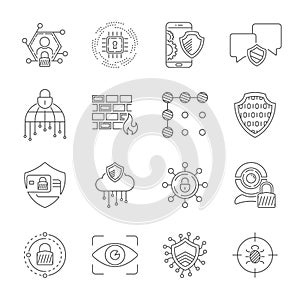 Cyber security, Internet Protection and Data Privacy vector icons set. Included the icons as security information, data protection