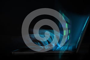 Cyber Security, Internet Threat Hacking, Digital Crime Concept. Motion Blurred image of Hacker Using Computer Laptop Attack Secret