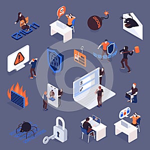 Cyber Security Isometric Icons Set