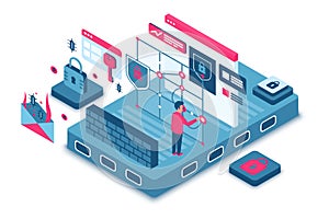 Cyber security isometric vector illustration