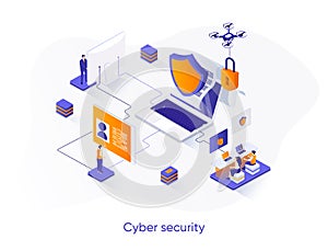 Cyber security isometric web banner.