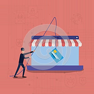 Cyber security with laptop and hacker