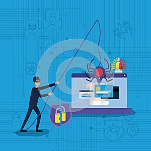 Cyber security with laptop and hacker