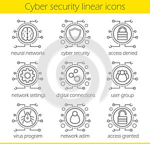 Cyber security linear icons set
