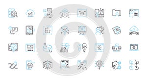 Cyber security linear icons set. Encryption, Firewall, Malware, Authentication, Intrusion, Phishing, Ransomware line