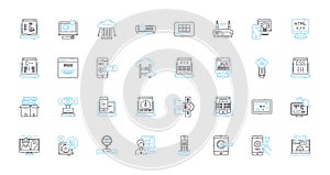 Cyber security linear icons set. Encryption, Malware, Firewall, Hackers, Phishing, Vulnerabilities, Authentication line