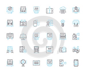 Cyber security linear icons set. Encryption, Malware, Firewall, Hackers, Phishing, Vulnerabilities, Authentication line