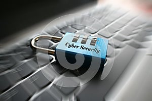 Cyber Security Lock On Computer Keyboard High Quality