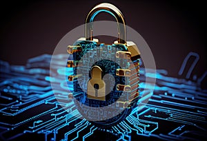 Cyber security lock. Internet technology concept of cybersecurity and data privacy. Generative AI