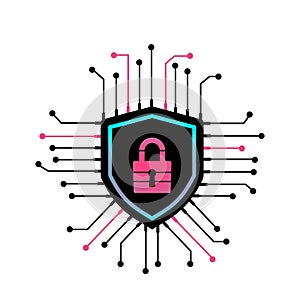 Cyber security lock and shield icon. Internet security concept