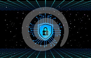 Cyber security lock and shield icon. Internet security concept