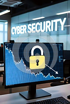 Cyber Security Monitoring Dashboard With Data Protection Lock In Modern Office Environment