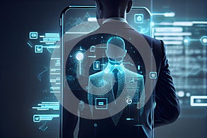 Cyber security network. Data protection concept. Businessman using tablet computer with digital padlock on internet technology
