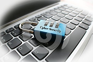 Cyber Security On Notebook Compter With White Frame High Quality