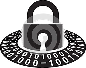 Cyber security padlock keyhole with binary code around data protection technology