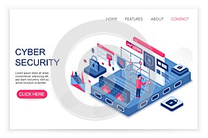 Cyber security, personal cloud data saving, privacy security concept 3d isometric web template vector illustration