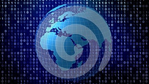 Global network binary globe intersection of cyber attacks, cyber crime, algorithms, and global communication in digital world