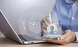 Cyber security and Security password login online concept Hands typing and entering username and password of social media