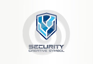 Cyber security shield creative symbol concept. Digital safety, safe, complex protection abstract business logo idea