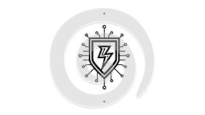 Cyber Security Shield with Lightning Bolt and Circuit Board Elements