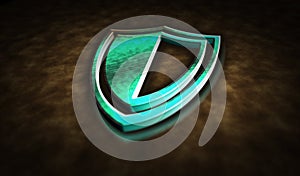 Cyber security with shield metal symbol digital 3d illustration