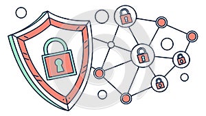 Cyber Security Shield Network: Data Protection & Safety, vector design Generative AI