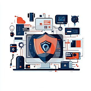 Cyber Security System Protection Shield Network Data isolated on white background