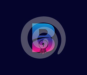 B Cyber Security Technology Logo Design Concept