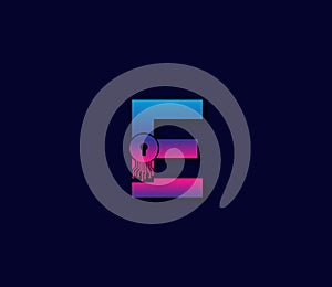E Cyber Security Technology Logo Design Concept