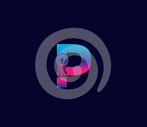P Cyber Security Technology Logo Design Concept