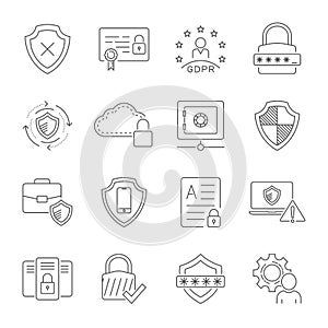 Cyber security technology network vector icons set. Technologes of digital protection. Editable Stroke. EPS 10