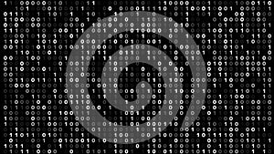 Cyber security and technology science on black background with binary code, encryption key, and firewall security for online