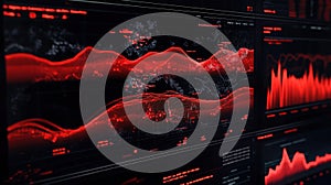 Cyber security threat monitoring system displaying global network attack in red alert