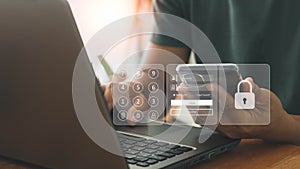 cyber security in two-step verification, multi-factor authentication, information security and encryption, secure access to user`