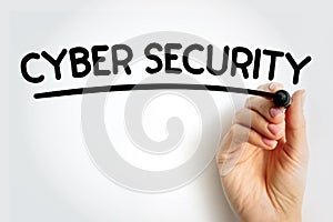 CYBER SECURITY underlined text with marker, concept background