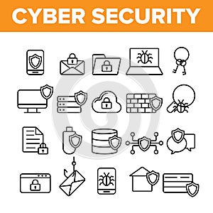 Cyber Security Vector Thin Line Icons Set