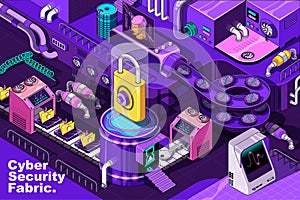 Cyber security web concept in 3d isometric design. Vector illustration.