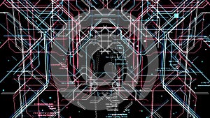 Cyber space concept with program code lines are written by artificial intelligence. Animation. Futuristic texture with