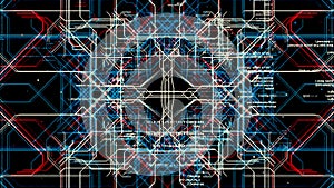 Cyber space concept with program code lines are written by artificial intelligence. Animation. Futuristic texture with