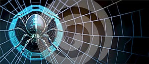 Cyber spider on microchip networked on a digital data, make web mesh, artificial intelligence AI generative