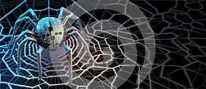 Cyber spider on microchip networked on a digital data, make web mesh, artificial intelligence AI generative