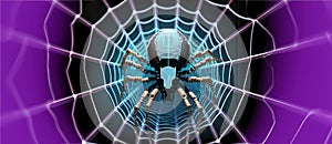 Cyber spider on microchip networked on a digital data, make web mesh, artificial intelligence AI generative