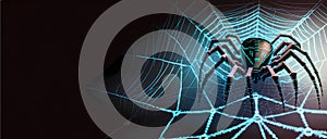 Cyber spider on microchip networked on a digital data, make web mesh, artificial intelligence AI generative