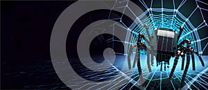 Cyber spider on microchip networked on a digital data, make web mesh, artificial intelligence AI generative