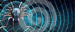 Cyber spider on microchip networked on a digital data, make web mesh, artificial intelligence AI generative