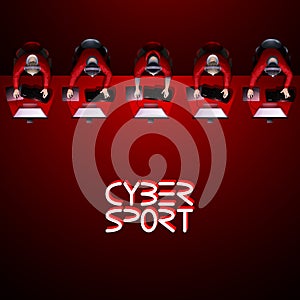 Cyber sport team in red colors