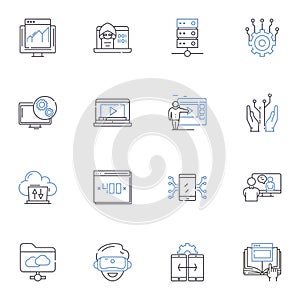Cyber station line icons collection. Hack, Firewall, Encryption, Malware, Cybersecurity, Cybercrime, Nerk vector and