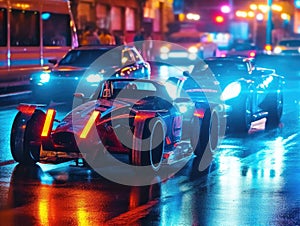 Cyber street racers with futuristic vehicles