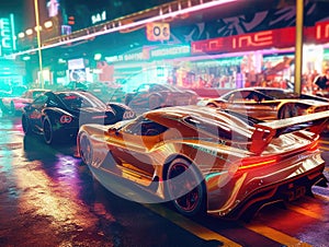 Cyber street racers with futuristic vehicles